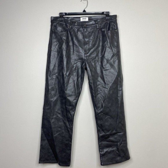 Agolde Pants - AGOLDE Sloane Recycled Leather-Blend Mid-Rise Straight-Leg Pants Dark Gray
